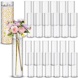 Nuogo 24 Pcs Acrylic Clear Cylinder Vase Plastic Flower Vase Unbreakable Tall for Wedding Centerpieces Party Home Plants Bouquet Decor (12 Inch)
