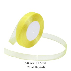 Loomesh Yellow Ribbon for Gift Wrapping 5/8 inch Sheer Organza Ribbon for Flower Bouquet Tulle Chiffon Ribbons for Wedding Invitations Christmas Decorations Crafts 50 Yards
