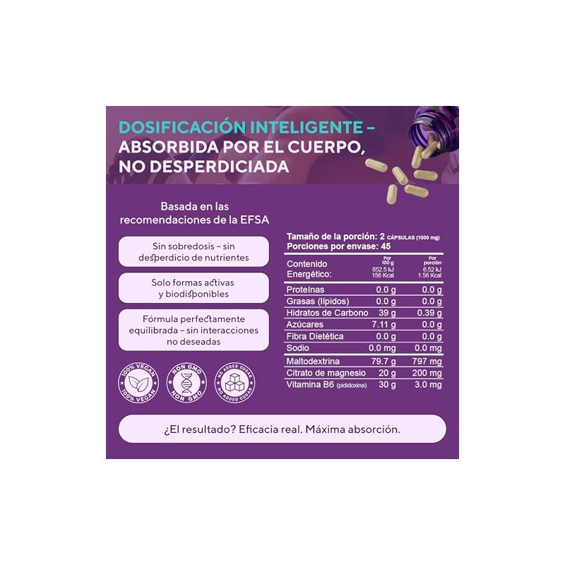Citrato Magnesio 200 Vitamina Complex Suplemento Vegano Alta Absorción Apoyo