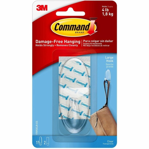 Command Adhesive Hanging Hook Large Holds 4lbs. Clear 17093CLRES
