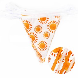 32Ft Sunshine Party Decorations Orange Yellow Triangle Flag Fabric Banner Pennant Garland Bunting Streamer for Boho Sun Birthday First Trip Around The Sun Groovy Retro Hippie Party Decor Supplies