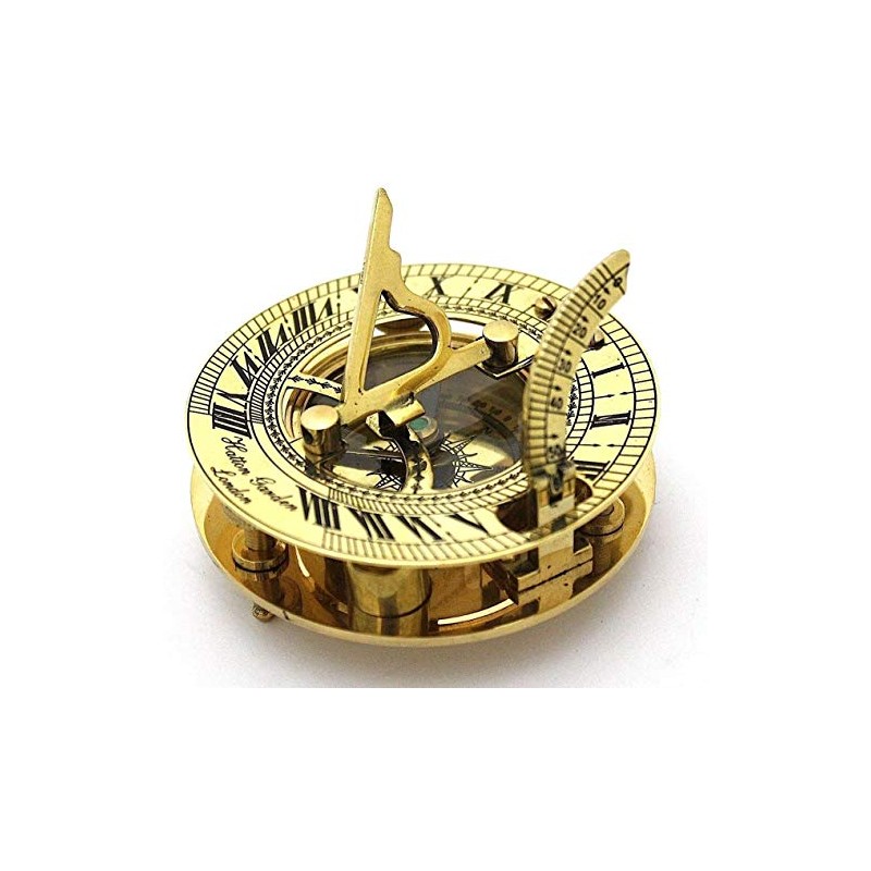 Nautical Solid Brass sundial compass With Solid Brown Wooden Box