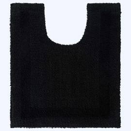 Homescapes Premium Toilet Mat, Black, Cotton Bath Mat 50 x 55 cm with Reversible Design, Toilet Rug with Cut-Out