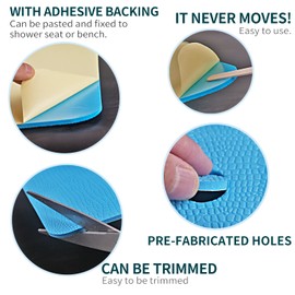 Shower Chair Pad with Adhesive Backing, Grip Pattern Surface 15 x 12 Inch Anti Skid Soft Mat for Bath Seat, Handicap Bathroom Inside Shower Bench Cushion, Cover Shower Stool Sitting Board