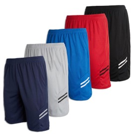 Real Essentials - Paquete de 5 pantalones cortos de baloncesto de malla con bolsillos para niños, set 8, X-Large
