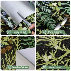 Amiya Black Fern Contact Paper Botanical Forest Wallpaper Peel and Stick Vintage Floral Shelf Liner Self Adhesive Removable Floral for Home Decor17.3”X120”