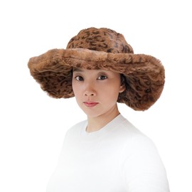 Lina & Lily Oversized Women's Winter Bucket Hat Faux Fur Wide Floppy Brim (Leopard Brown 2)