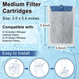 6 Pack Filter Cartridge for Tetra Whisper Bio-Bag Filters, Medium Replacement Filter Cartridges for Aquariums Compatible with Tetra Whisper Filters 10i / IQ10 / PF10 and TetraFauna ReptoFilte