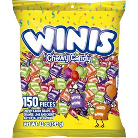 Winis Chewy Candy Original Variety Bag - Taffy Candies 150 individually wrapped pieces- Sharing Size 12 Oz -| Gifts, Holiday, Parties, Concessions, Pantry, Non-Melting, Party