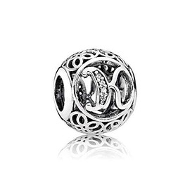 100% Geniune Sterling Silver Vintage A to Z Clear Cubic Zirconia (CZ) Alphabet Letter Charm Beads Fit Charm Bracelets, Bangles & Necklaces (K)