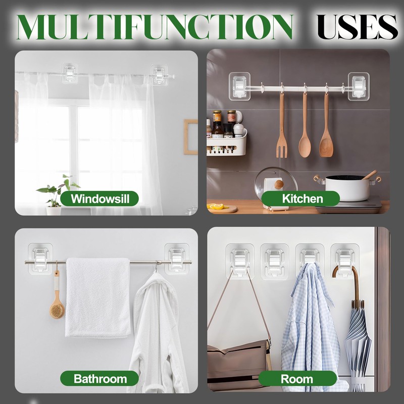 Detachable Adhesive Curtain Rod Holder-20LB, No Drill Curtain Rod Brackets