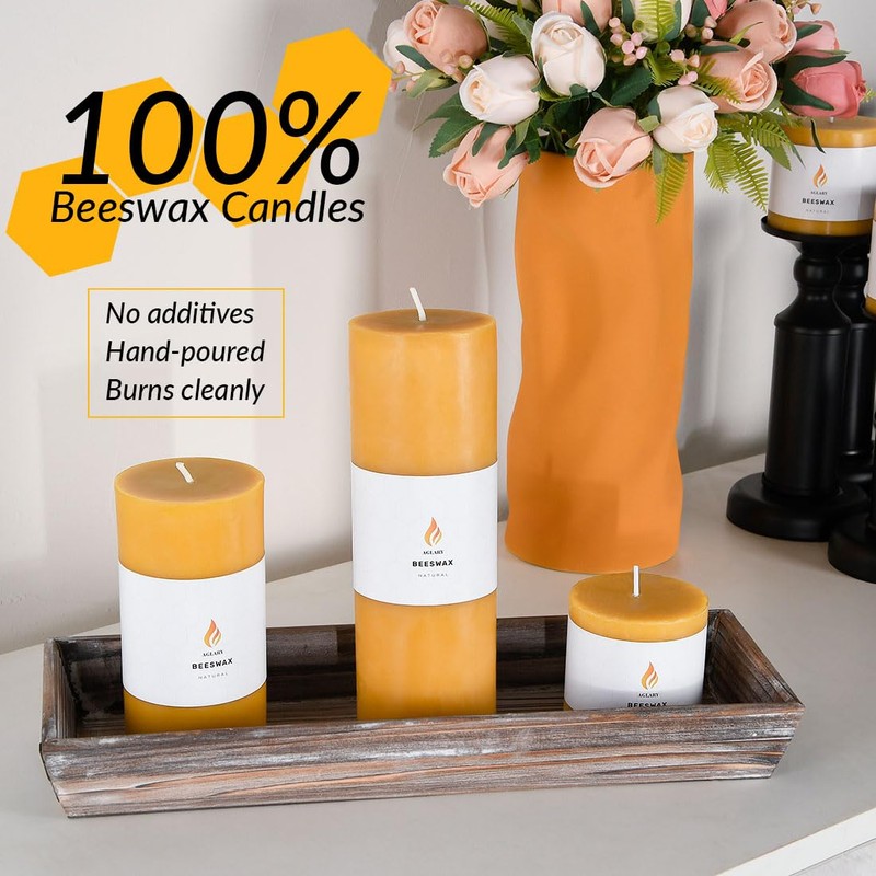 3PCS 3"x 3" Beeswax Pillar Candles, Made of Pure Natural
