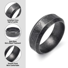 KIRTIJW Satanic Ring Men Stainless Steel Satan Sigil of Lucifer Rings for Men Leviathan Cross Symbol Rings Jewelry Size 7