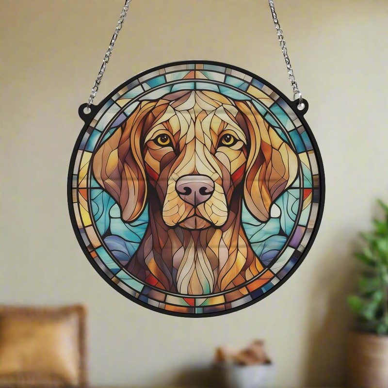 Image Industry Vizsla Stained Glass Effect Suncatcher - Garden Gift