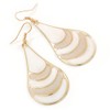 White Enamel With Glitter Element Teardrop Earrings/Gold Tone/ 65mm L