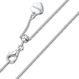 Amberta 925 Sterling Silver - 1.1 mm Curb Chain Necklace with Heart Symbol - Adjustable up to 22" inch - Round Slider