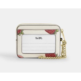 Coach CAR32 Zip Card Case With Strawberry Print NWT Chalk Multi