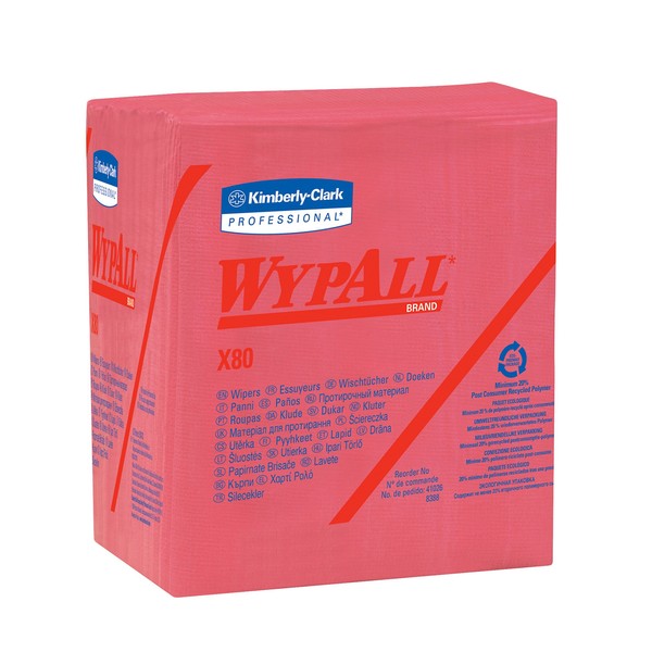 Kimberly-Clark Professional WYPALL X80 SHOPPRO 12 1/2" X 12" Red HYDROKNIT Quarter Fold Wiper (1/ Pack)