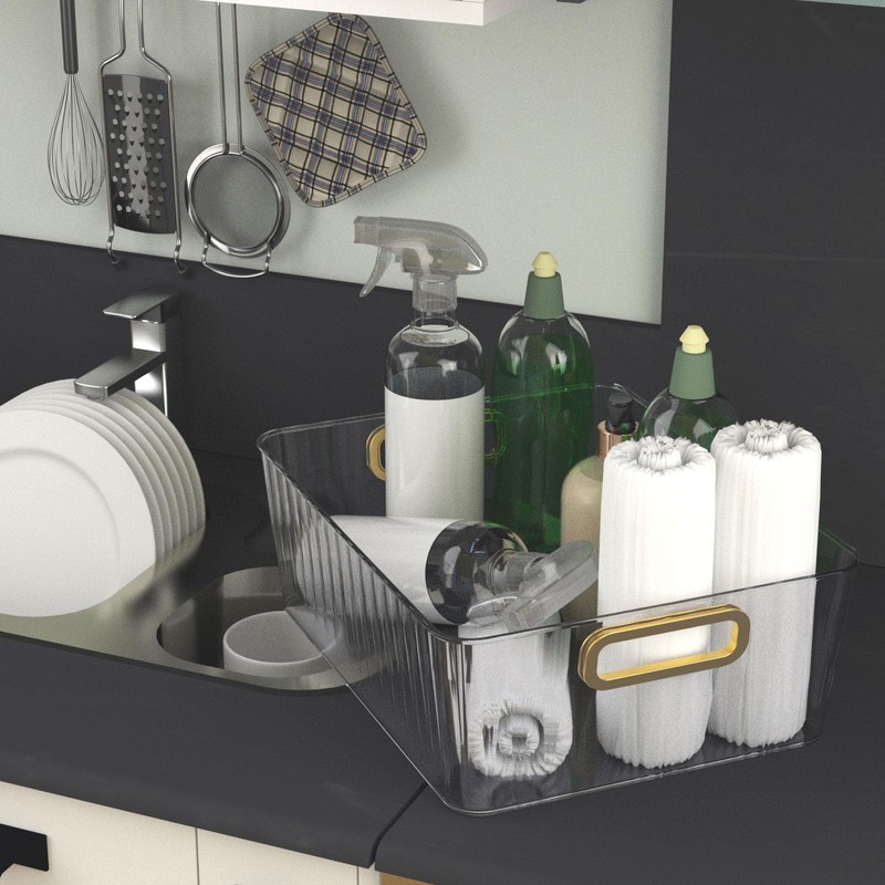 Esdiplot 4 Packs Clear Plastic Pantry Storage Bins with Handle,