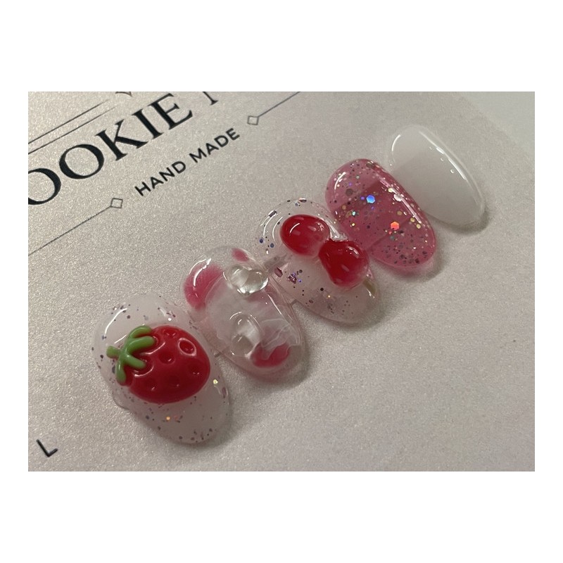 ⭐️ Soft Syrup [Strawberry Tanghulu] Nail Tips ⭐️ - Long