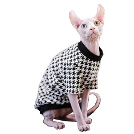 Sphynx Hairless Cat Summer Cotton T-Shirts Cat Vest Pet Clothes,Round Collar Vest Kitten Shirts Sleeveless, Cats & Small Dogs Apparel (Small, Houndstooth)