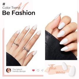 Modelones Pure White Press on Nails Almond, Short Almond Fake Nails, Reusable Nail Kit with Nail Glue Adhesive Tabs Mini Nail File, Nails Press Ons 32Pcs16 Sizes