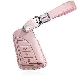 HIBEYO Leather Key Fob Cover for LEXUS ES350 ES350 F SPORT ES350 LUXURY ES300H LS350 LS500 LS500H LS500 F SPORT UX200 UX250H LC500 LC500H Car Key Case Keychains Accessories-Pink