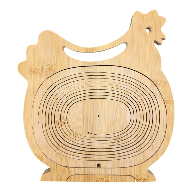 GMMH Foldable Basket Bamboo Decorative Bowl, Fruit Bowl, Wood Chicken