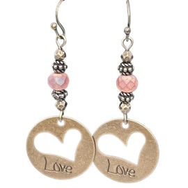 Bronze Etched Heart with Opalescent Dusty Rose Crystal Earrings LOVE Valentine Jewelry Earrings for Women #3298FE3218