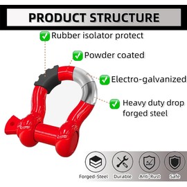 2 Pack D-Ring Shackle 41,850lbs Break Strength Heavy Duty 3/4" Clevis Shackle with 7/8 Pin for Tow Strap Winch Off Road Use Vehicle Recovery