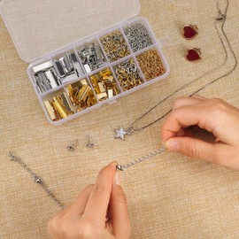 Jewelry Accessories Set with Pinch Crimp Ends Ribbon End, Lobster Clasps, Open Jump Rings, Extension Chains for Bracelet Necklace Choker Jewelry Making (370 Pieces)