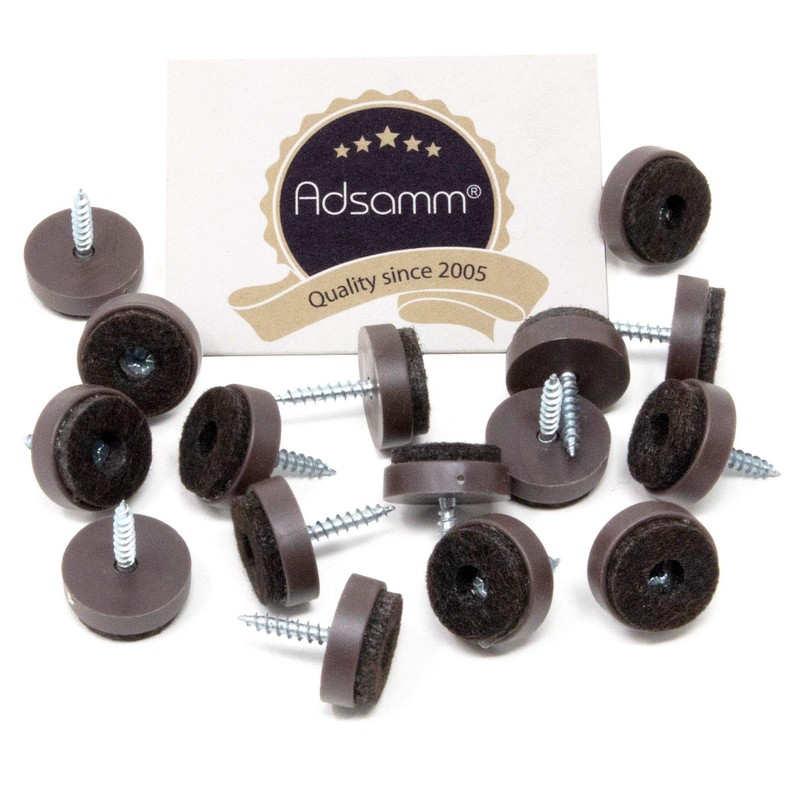Adsamm Felt Furniture Sliders with Screws, Round, Brown - 16