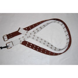 Unbranded Womens Belt LOT OF TWO 1.5" Wide SILVER EYELETS Grommets BROWN WHITE Canvas L