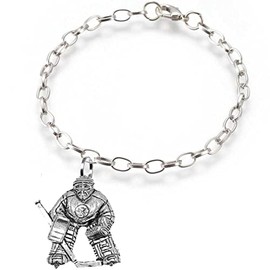 pp-sp12 Ice Hockey Net Minder fine lead free English Pewter charm on a belcher link chain anklet bracelet