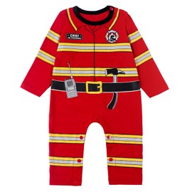 LENSOUS Paddy Field Baby Girls Boys Fire Chief Costume Bodysuit (Firefighters, 0-3 Months)