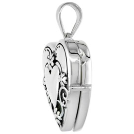 Dainty 5/8 inch Sterling Silver Embossed Heart Locket Necklace for Women Flawless Polished Finish 18 inch ROP_30
