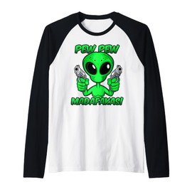 Funny Alien with Guns Raglan Baseball Tee