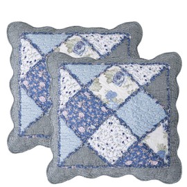 vctops Set of 2 Quilted 100% Cotton Boho Throw Pillow Covers 18" x 18" Farmhouse Country Floral Patchwork Decorative Cushion Cover, Patchwork Flower F