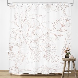 LIGHTINHOME White Peony Floral Shower Curtain 60Wx72H Inches Vintage Rustic Flower Blossom Plant Leaves Botanical Aesthetic Cloth Fabric Waterproof Polyester Bathroom Home Decor Set with Hooks
