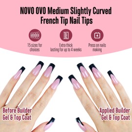 NOVO OVO M Curved Square Nail Tip, Black, French Tips, Berry Pink, Medium, Slightly Curved Black, French Tip, Nail Tip, Very Pink, Full Coverage, For Press On Acrylic, Extra Thick, M, Soft Gel, Fake