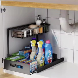 OrganiMax Under Sink Organizer Sliding Drawer – 2-Tier Sliding Drawer Storage Rack