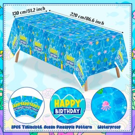 GaofanWai Ocean Pineapple Party Tablecloths - 3PCS Pineapple Birthday Table Covers for Kids Blue Ocean Jellyfish Seaweed Plastic Table Cloth for Teens Party Decoration Baby Shower Supplies