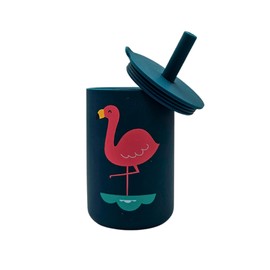 Genérico Vaso entrenador con tapa y pajilla, flexible de silicona irrompible, antiderrames 150 ml (Azul Oscuro - Flamingo), 20140001