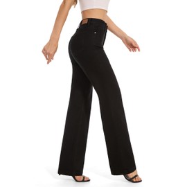 FLYING BANANA Women's High Waisted Wide Leg Baggy Stretch Denim Jeans (Black, 6)