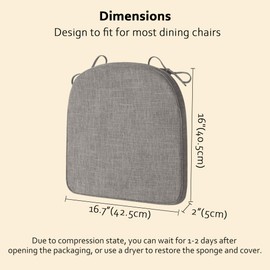 ELFJOY Chair Cushions for Dining Chairs Non-Slip Kitchen Chair Cushions Set of 2 Seat Cushion with Ties for Indoor Kitchen Dining Office Grey