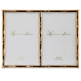 Lawrence Frames 4x6 Double Gold Metal Picture Frame with Bamboo Design
