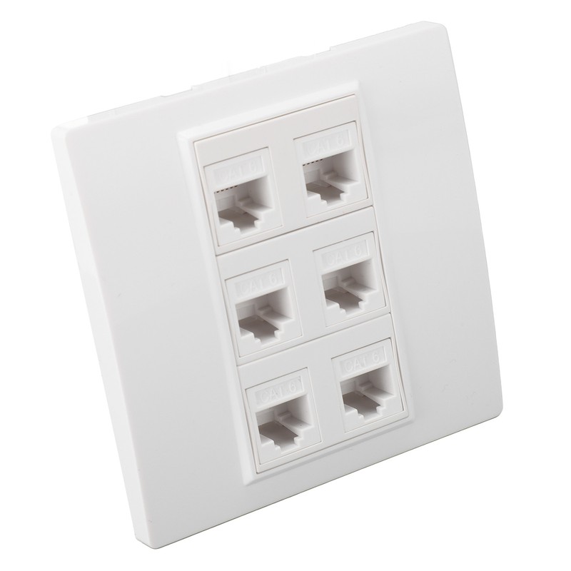 6 Port Cat 6 Ethernet Wall Plate Removable Female to