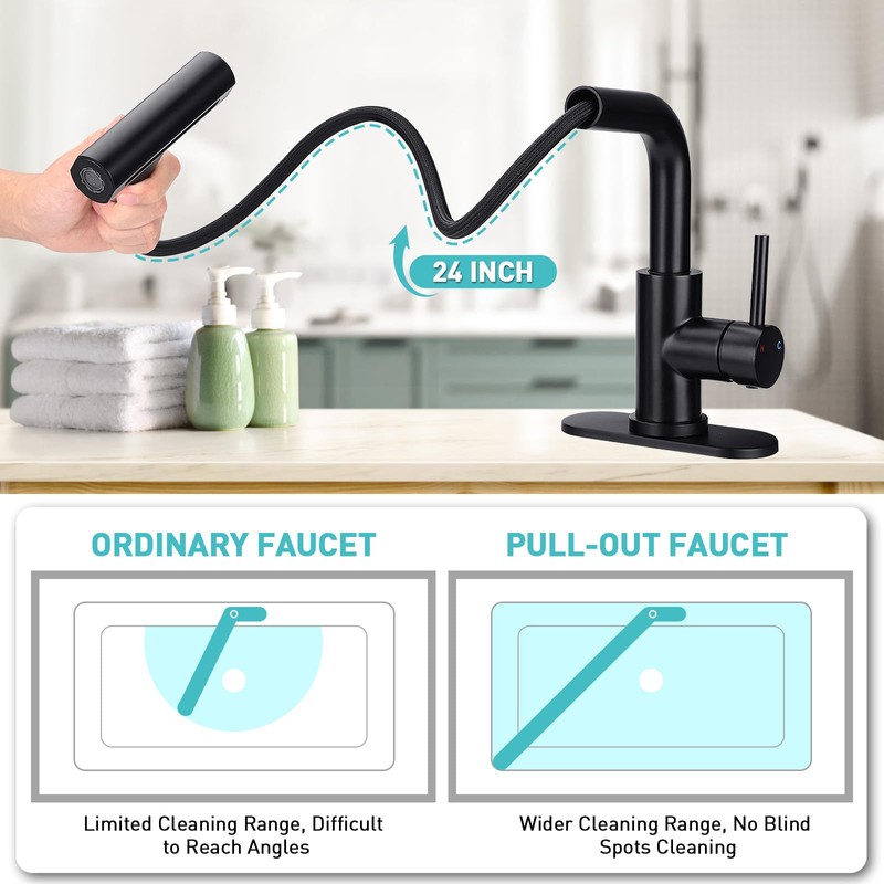 Bietor Bathroom Sink Faucet with 4 Mode Pull Down Sprayer,