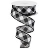 Cinta diagonal de cuadros con borde de alambre – 10 yardas, Blanco, negro, 1.5", 1