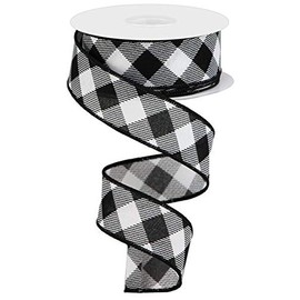 Cinta diagonal de cuadros con borde de alambre – 10 yardas, Blanco, negro, 1.5", 1